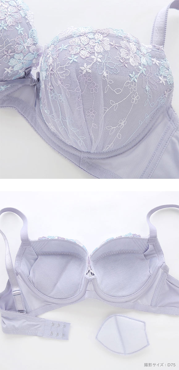 グラマーサイズブラセット プチフラワー刺繍 DEFG75-90 アンダー大きいサイズ リフトアップ パッドあり