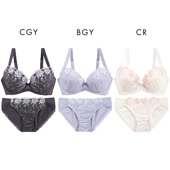 グラマーサイズブラセット プチフラワー刺繍 DEFG75-90 アンダー大きいサイズ リフトアップ パッドあり