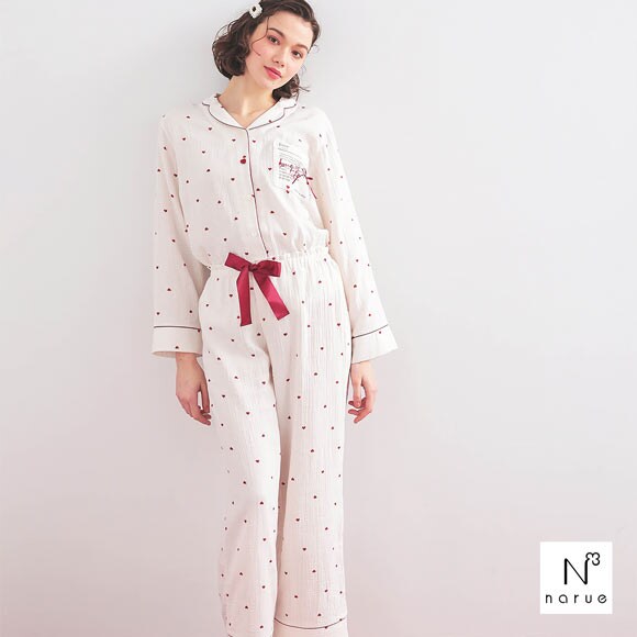 ナルエー パジャマ シュークリームガーゼRプティーハートテーラードパジャマ ルームウェア 上下セット 長袖 NARUE