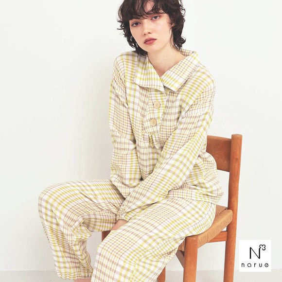 ナルエー パジャマ シュークリームガーゼRチェックパジャマ ルームウェア セットアップ 上下セット 長袖 レディース NARUE