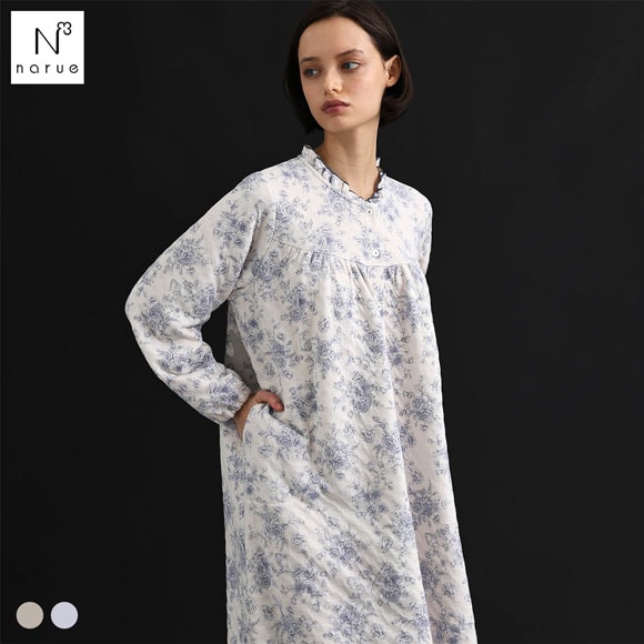 ナルエー パジャマ 裏綿接結(綿入り)トワルドラパンワンピース ルームウェア ワンピース ネグリジェ MoonTan by Narue Luxe
