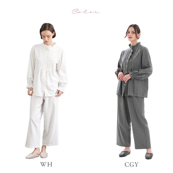 ナルエー パジャマ コットンフランネルシュクレフリルパジャマ ルームウェア 上下セット 長袖 前開き MoonTan by Narue Luxe