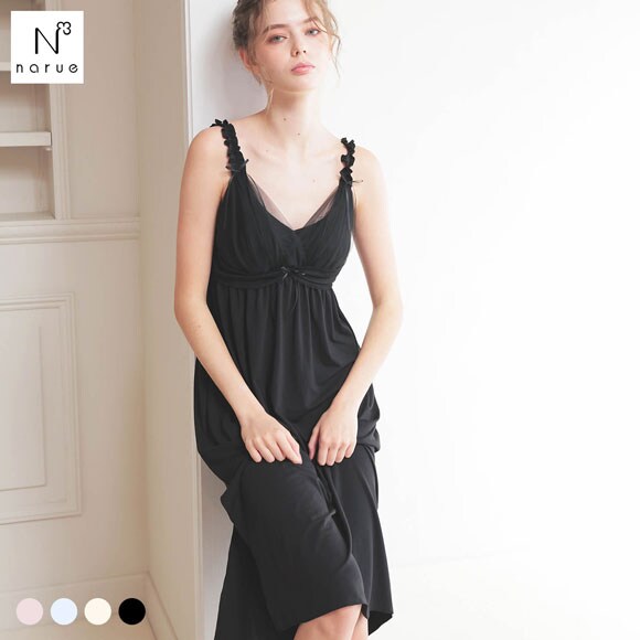 ナルエー パジャマ T/R天竺ヒロインナイトドレス ルームウェア ドレス ネグリジェ カップイン カップ付き レディース NARUE