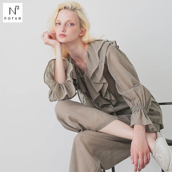 ナルエー パジャマ 80sジョーゼットヴェルーナパジャマ 上下セット セットアップ ルームウェア 長袖 綿100％ NARUE