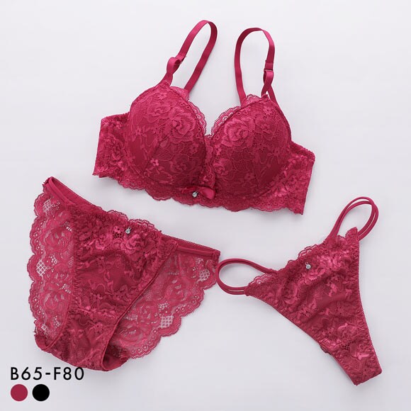 ストレッチレースカシュクール ブラジャー ショーツ セット Tバック 3点セット BCDEF 大きいサイズ