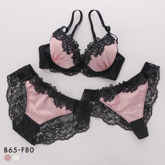 サテンケミカルレース ブラジャー ショーツ セット Tバック 3点セット BCDEF 大きいサイズ バックレース