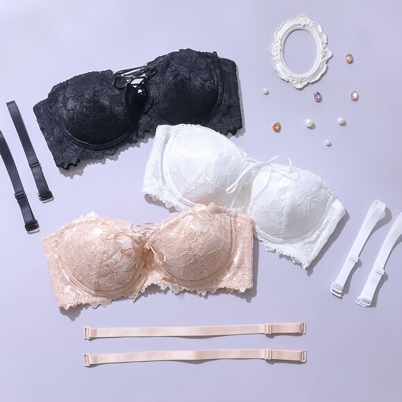 パリーゼ Palissee Mia Lingerie レースアップ ブラジャー 1/2カップ ハーフカップ ストラップレス 総レース 脇高 ABCD 単品