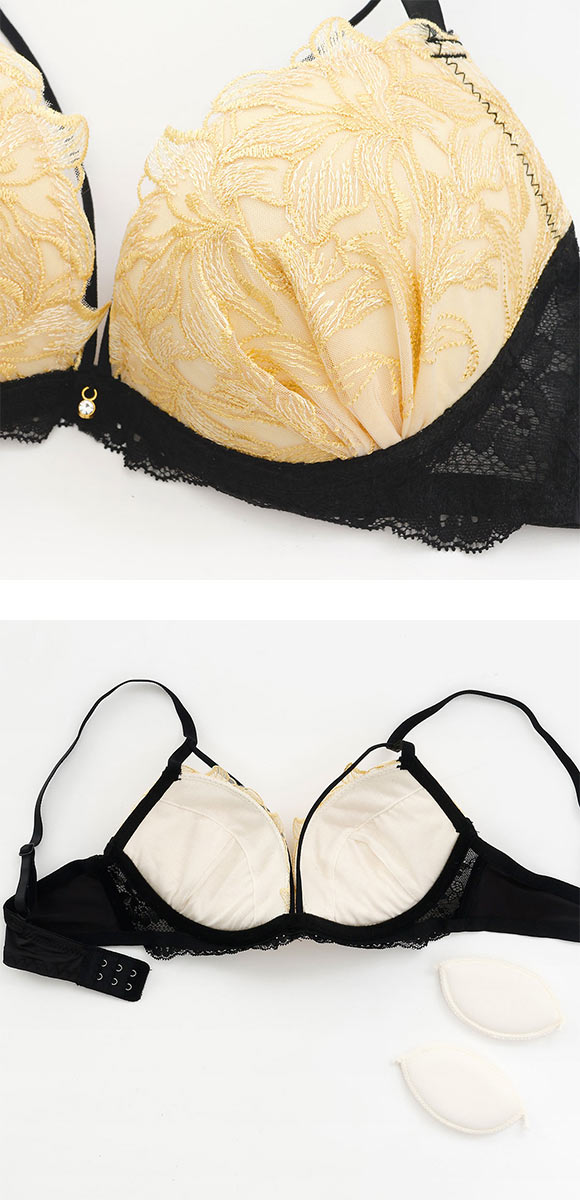 プチマリー リリーレースコード ブラジャー ショーツ セット Tバック 3点セット EF 大きいサイズ petit marie BLACK