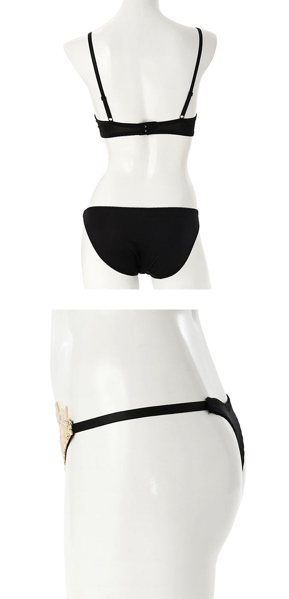 プチマリー リリーレースコード ブラジャー ショーツ セット Tバック 3点セット EF 大きいサイズ petit marie BLACK