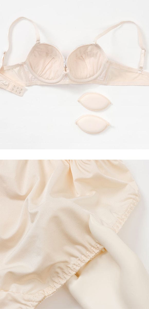 プチマリー パステル水彩プリント ブラジャー ショーツ セット モールド まる胸 ABCD ラメ刺繍 petit marie WHITE