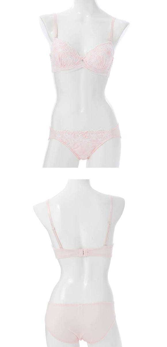 プチマリー パステル水彩プリント ブラジャー ショーツ セット モールド まる胸 EF 大きいサイズ ラメ刺繍 petit marie WHITE