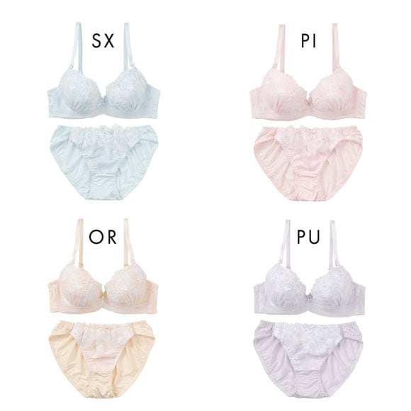 プチマリー パステル水彩プリント ブラジャー ショーツ セット モールド まる胸 EF 大きいサイズ ラメ刺繍 petit marie WHITE