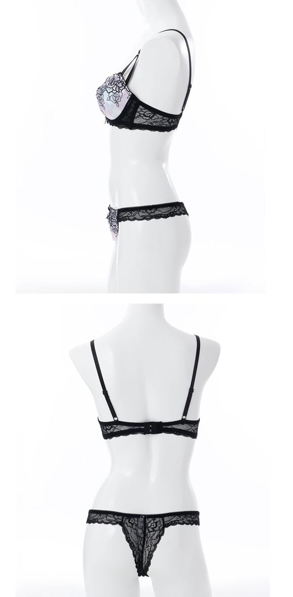 プチマリー グラデプリントコード ブラジャー Tバックショーツ セット ABCDEF ブラセット 谷間 盛りブラ petit marie BLACK