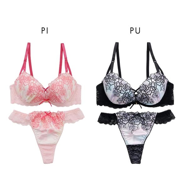 プチマリー グラデプリントコード ブラジャー Tバックショーツ セット ABCDEF ブラセット 谷間 盛りブラ petit marie BLACK