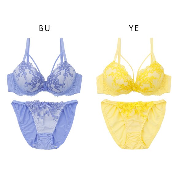 プチマリー フラワーレースコード ブラセット ABCD ブラジャー ショーツ セット Wパッド 盛り petit marie BLACK