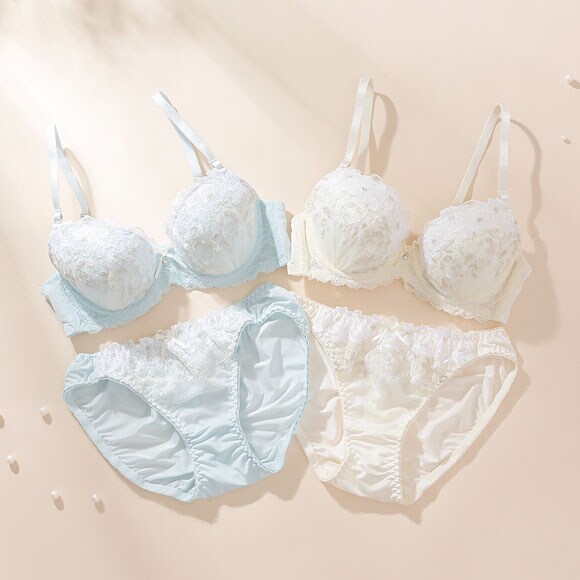 プチソワレ シャンドフルール ブラセット ABCDEF ブラジャー ショーツ セット 花柄刺繍 ラメ まる胸 ナチュラル petit soiree