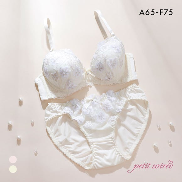 プチソワレ 花柄ラメ刺繍 ブラセット ABCDEF ブラジャー ショーツ セット ラメ まる胸 大きいサイズ petit soiree