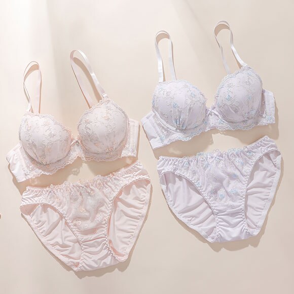 プチソワレ ローズガーデン ブラセット ABCDEF ブラジャー ショーツ セット 花柄 ラメ刺繍 まる胸 大きいサイズ petit soiree