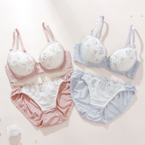 プチマリー ミスティフルール ブラセット ABCDEF ブラジャー ショーツ セット 花柄刺繍 ラメ petit marie WHITE