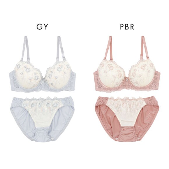 プチマリー ミスティフルール ブラセット ABCDEF ブラジャー ショーツ セット 花柄刺繍 ラメ petit marie WHITE