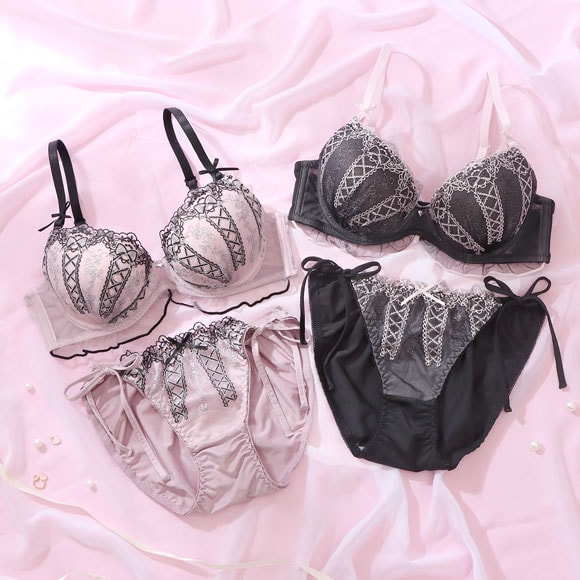 プチマリー ミスティフルール ブラセット ABCDEF ブラジャー ショーツ セット 編み上げ風 紐ショーツ petit marie BLACK