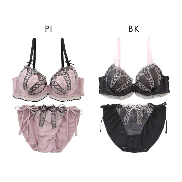 プチマリー ミスティフルール ブラセット ABCDEF ブラジャー ショーツ セット 編み上げ風 紐ショーツ petit marie BLACK