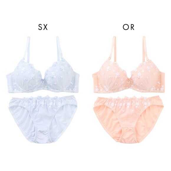 プチマリー プチフラワー刺繍 ブラセット ABCD ブラジャー ショーツ セット まる胸 petit marie WHITE