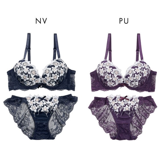 プチマリー ムーンライトフラワー ブラジャー ノーマルショーツ セット ABCDEF ブラセット 脇高 谷間 盛りブラ petit marie BLACK