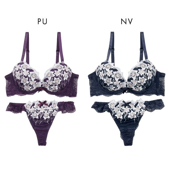 プチマリー ムーンライトフラワー ブラジャー Tバックショーツ セット ABCDEF ブラセット 脇高 谷間 盛りブラ petit marie BLACK