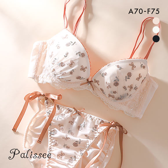 パリーゼ Palissee KOREA collection メルティローズ ブラジャー ショーツ セット 脇高 サイドリボン ABCDEF