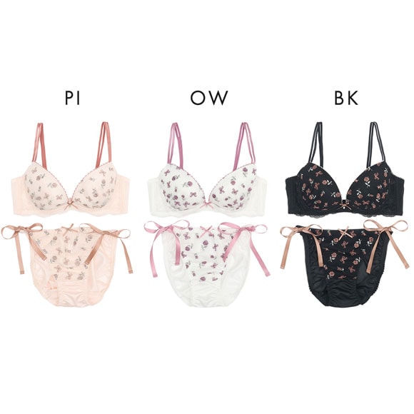 パリーゼ Palissee KOREA collection メルティローズ ブラジャー ショーツ セット 脇高 サイドリボン ABCDEF