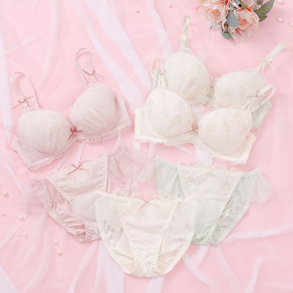 パリーゼ フリルスカラップ ブラセット ABCDEF ショーツ セット 小花刺繍 フリル まる胸 ナチュラル Palissee