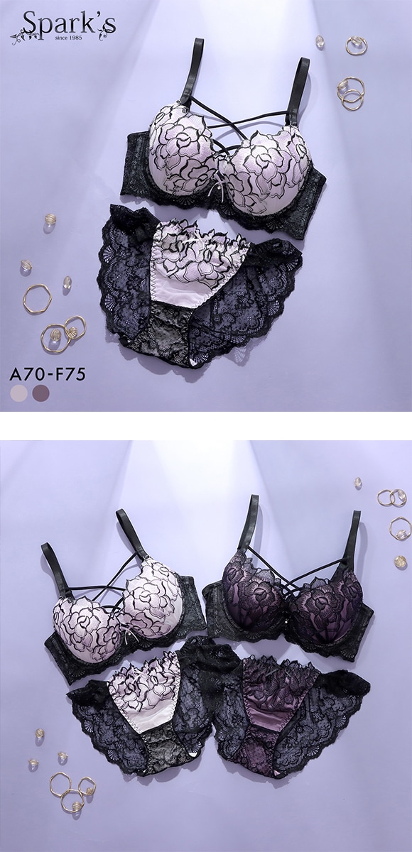 スパークス ノワールローズ ブラジャー ノーマルショーツ セット 脇高 谷間 ABCDEF バックレース SPARKS 大きいサイズ