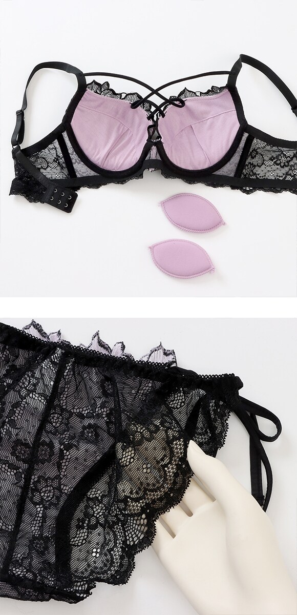 スパークス ノワールローズ ブラジャー ノーマルショーツ セット サイドリボン 脇高 谷間 ABCDEF バックレース 紐パン SPARKS