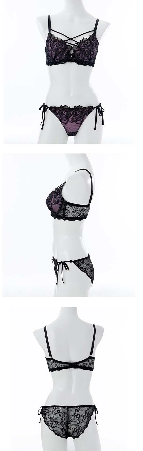 スパークス ノワールローズ ブラジャー ノーマルショーツ セット サイドリボン 脇高 谷間 ABCDEF バックレース 紐パン SPARKS