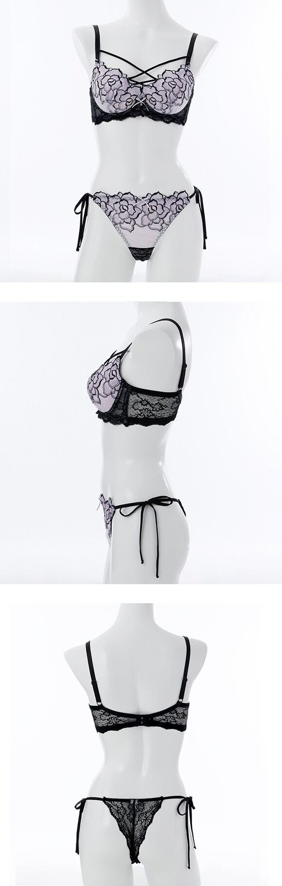 スパークス ノワールローズ ブラジャー Tバックショーツ セット サイドリボン 脇高 谷間 ABCDEF バックレース 紐パン SPARKS
