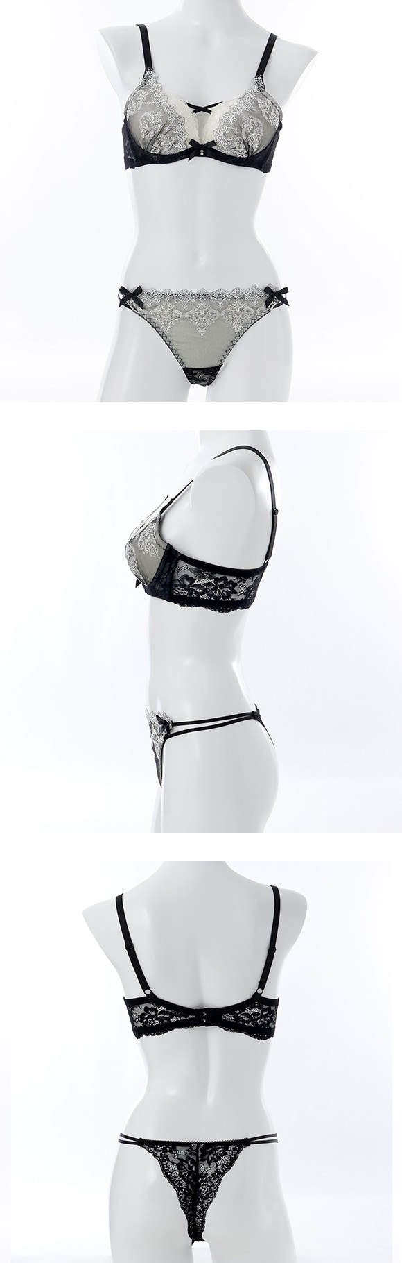 スパークス ゴシックレース ブラジャー Tバックショーツ セット 脇高 谷間 ABCDEF バックレース SPARKS 大きいサイズ