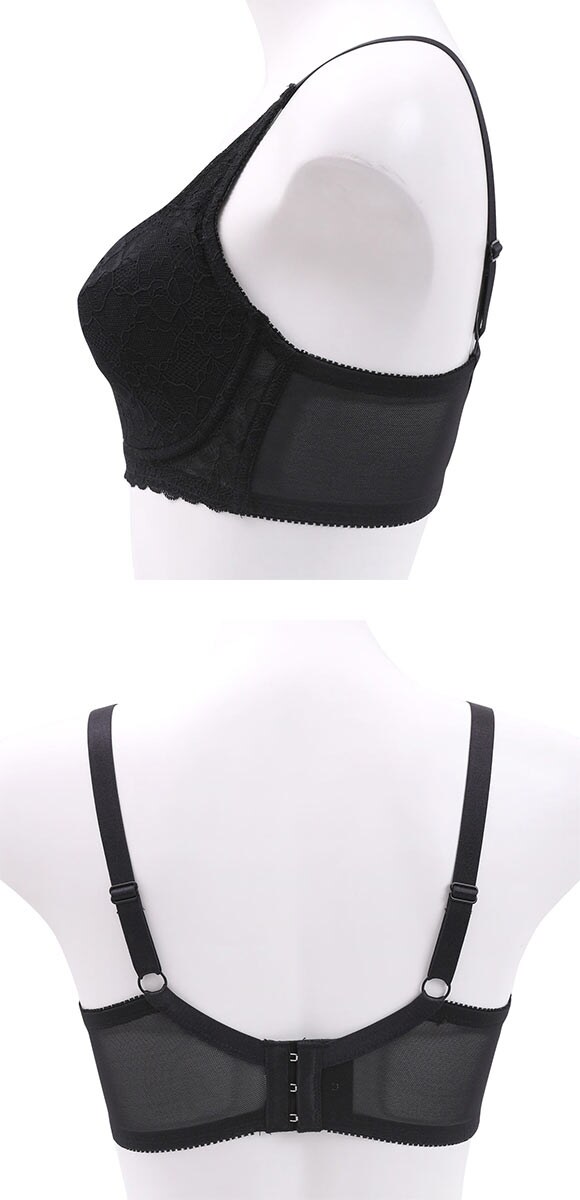 パリーゼ Palissee 大きな胸を小さく見せるブラ フルカップ ノンワイヤー ブラジャー DEF 脇高 脇肉 総レース 胸元カバー ワイヤレスブラ 単品