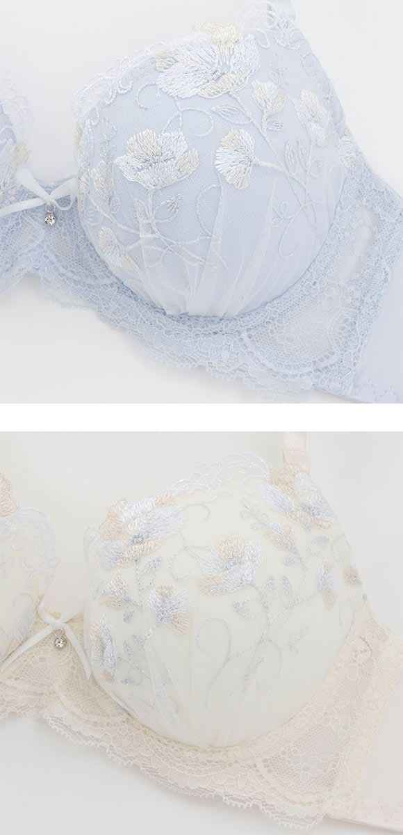 プチソワレ シアーフラワー ノンワイヤー ブラセット ABCD ブラジャー ショーツ セット 花柄刺繍 ラメ  petit soiree