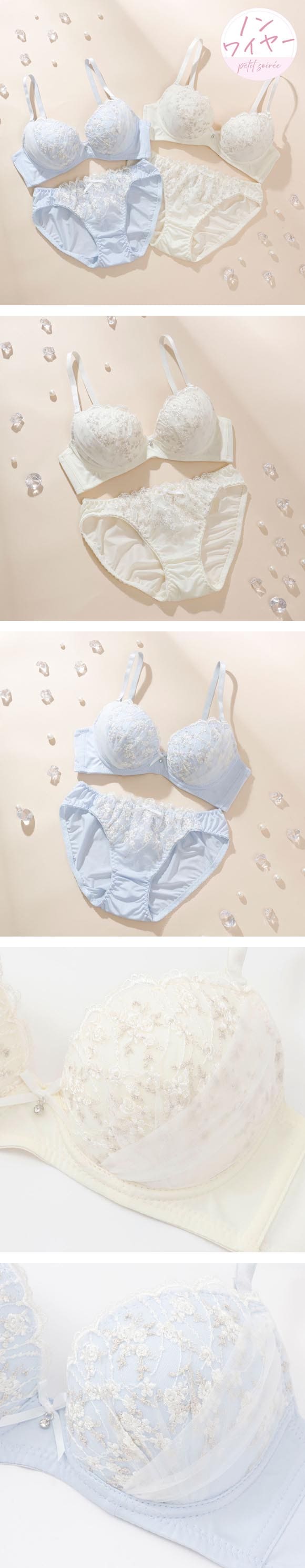 プチソワレ フラワーチュール ノンワイヤー ブラセット ABCD ブラジャー ショーツ セット ラメ まる胸 ナチュラル petit soiree