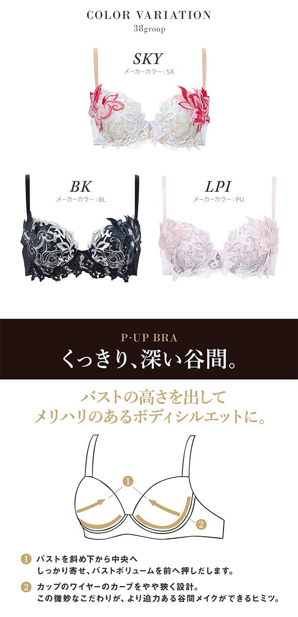 ワコール サルート 38グループ 38G P-UP ブラジャー プッシュアップ DEF 谷間 大きいサイズ Wacoal Salute BTJ438 26SSブライト