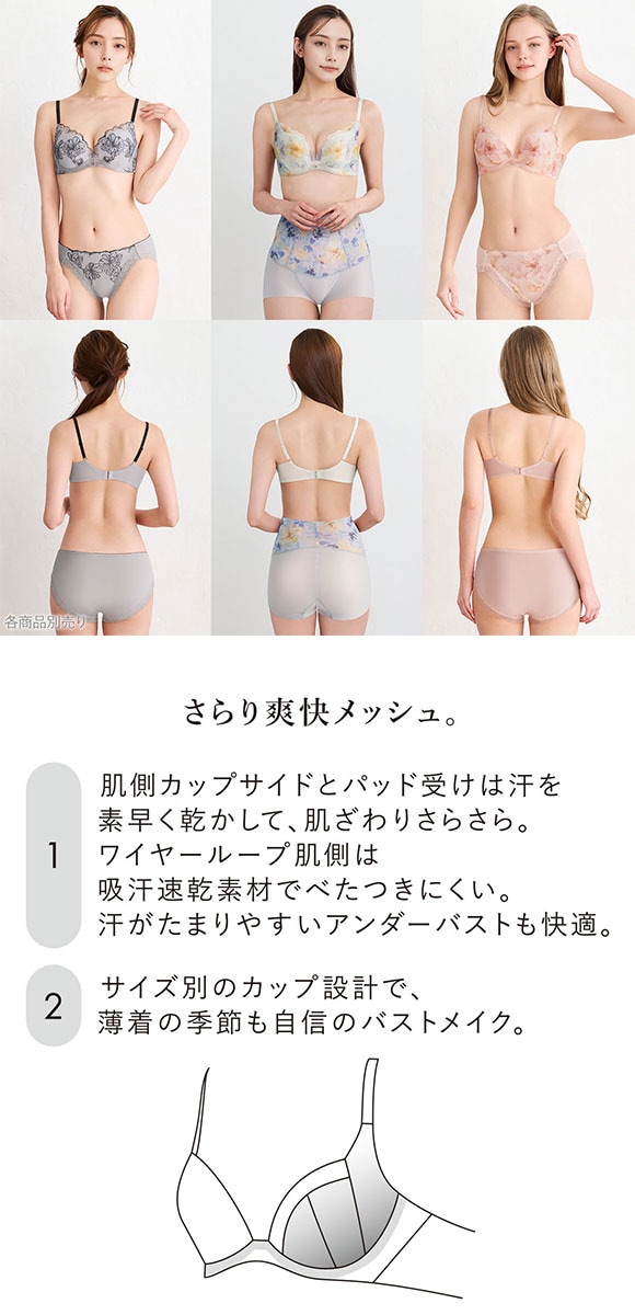 ワコール 夏めくブラ 3/4カップブラジャー ABC ワコール ブラジャー 吸汗速乾 高通気 Wacoal BXB475 大きいサイズ