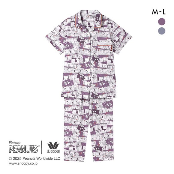 ワコール PEANUTS×ワコール シャツパジャマ 半袖 上下セット コミック 綿100％ ルームウェア Wacoal リラックス＆スリープ