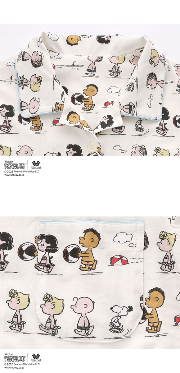 ワコール PEANUTS×ワコール シャツパジャマ 半袖 上下セット 綿100％ ルームウェア Wacoal リラックス＆スリープ