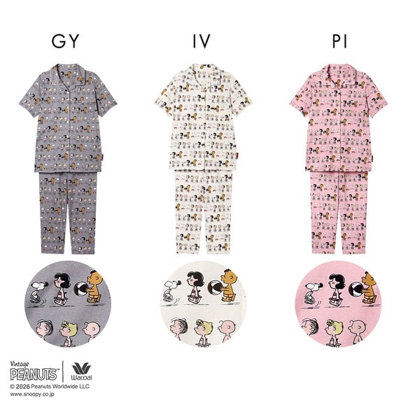 ワコール PEANUTS×ワコール シャツパジャマ 半袖 上下セット 綿100％ ルームウェア Wacoal リラックス＆スリープ