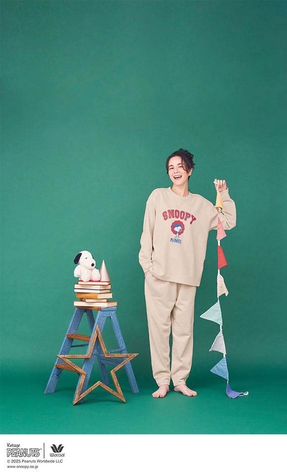 ワコール リラックス＆スリープ PEANUTS×ワコール スヌーピー ルームウェア 長袖 上下セット パジャマ 綿100％ レディース Wacoal