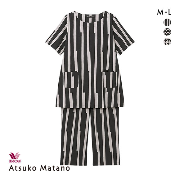 ワコール Wacoal マタノ アツコ ATSUKO MATANO トランプ パジャマ 5分袖8分丈パンツ ML 綿混 ナイティ パジャマ 上下セット