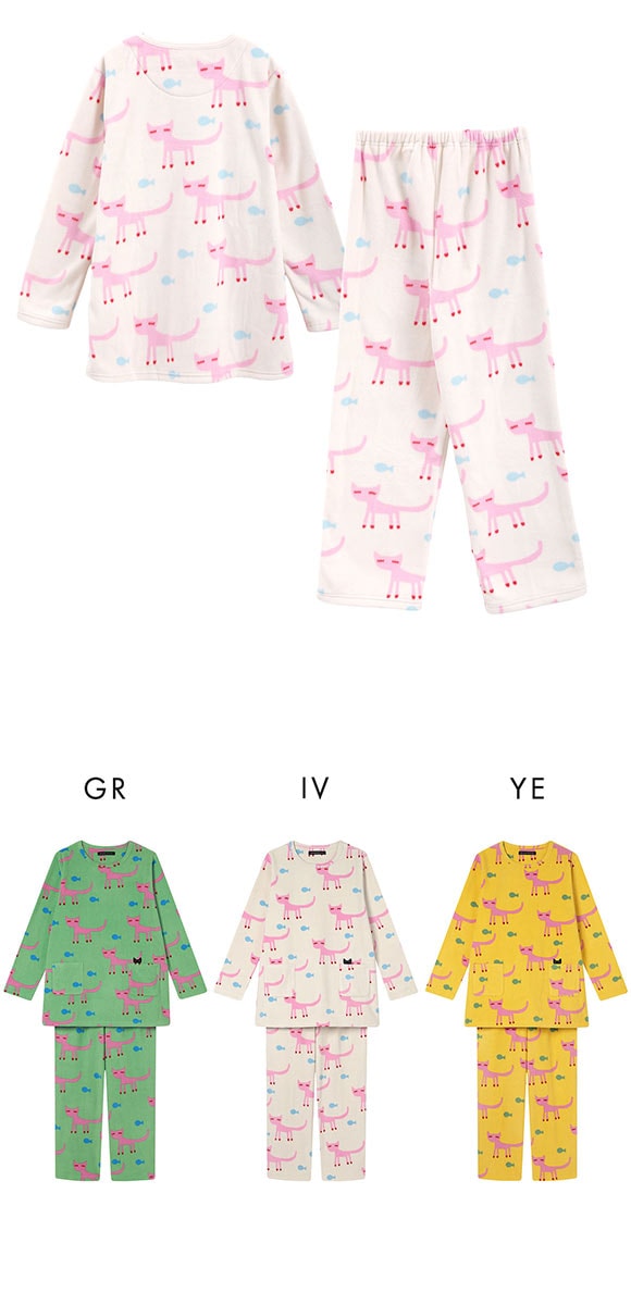 ワコール マタノアツコ フリース 長袖 パジャマ 上下セット ルームウェア あったか ねこ Wacoal ATSUKO MATANO