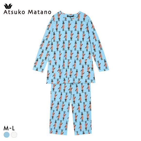 ワコール マタノアツコ ルームウェア 長袖パジャマ 上下セット 逆立ちしている猫 綿100％ Wacoal ATSUKO MATANO