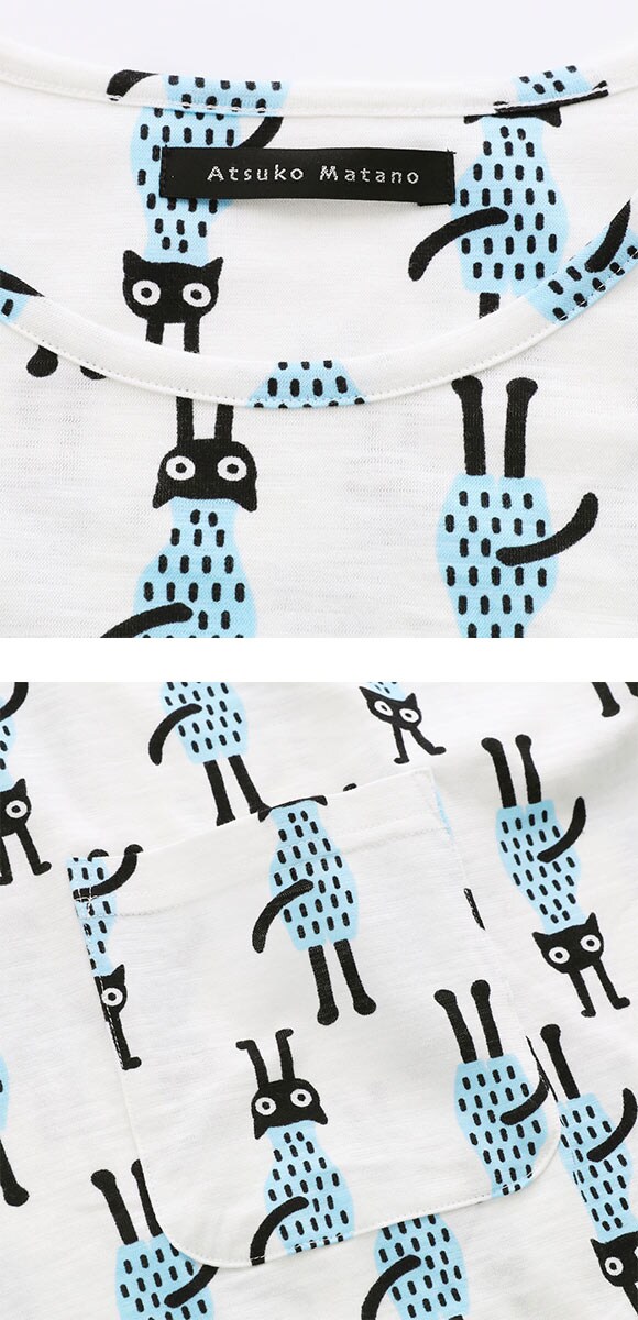 ワコール マタノアツコ ルームウェア 長袖パジャマ 上下セット 逆立ちしている猫 綿100％ Wacoal ATSUKO MATANO